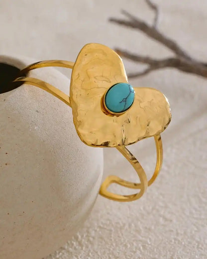 Vintage guldindlagte turkis hjerteøreringe, ring og armbåndssæt