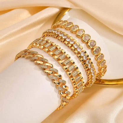 Guld chunky Cubic Zirconia justerbart armbåndssæt