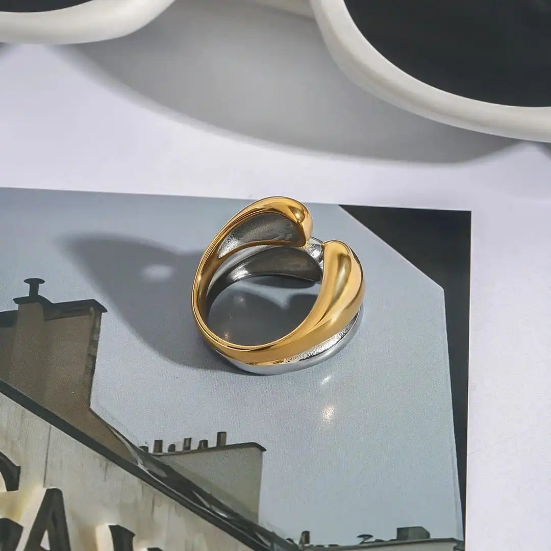 To-tonet guld sølv stabelbar ring