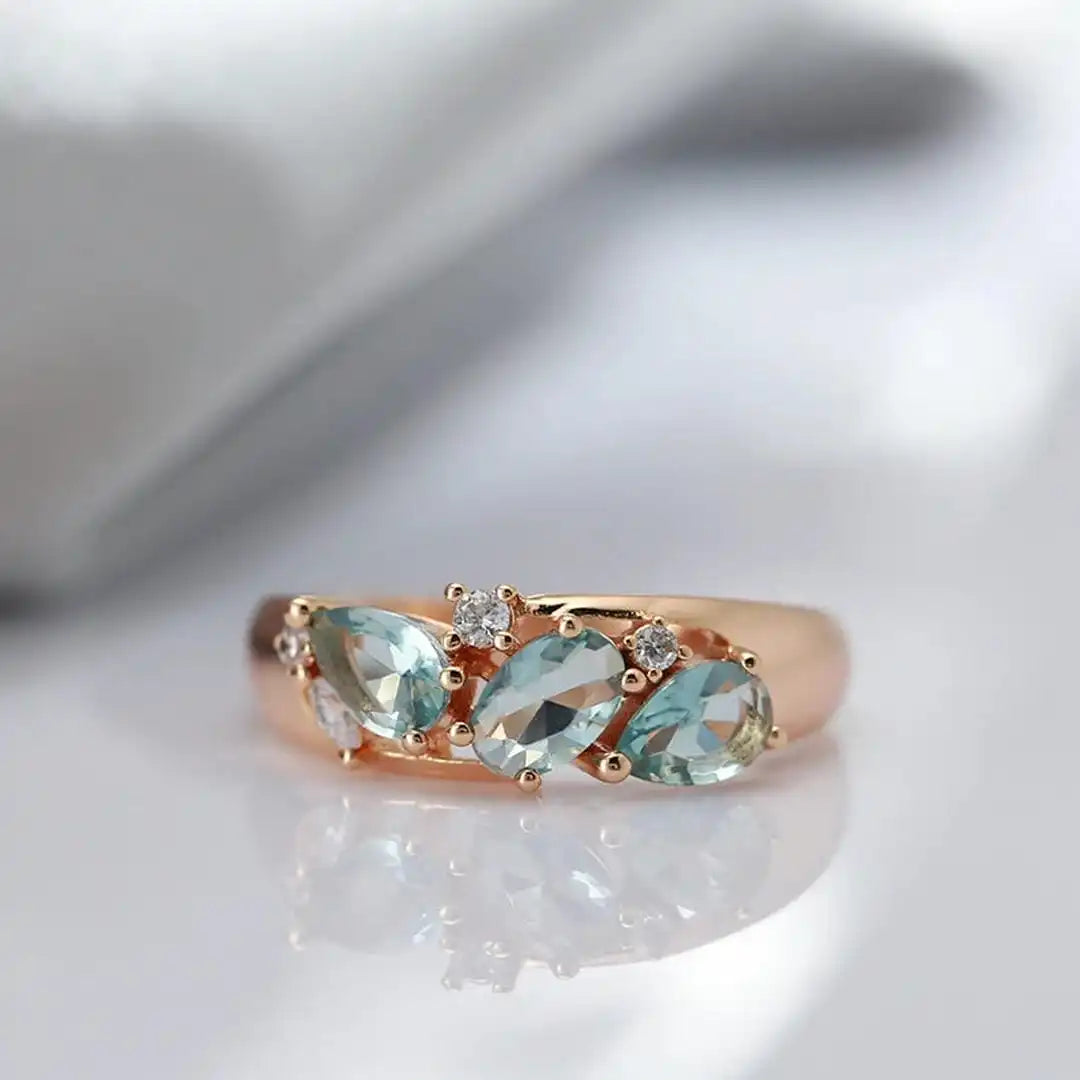 Vintage Rosaguld Ring med Blå Zircon