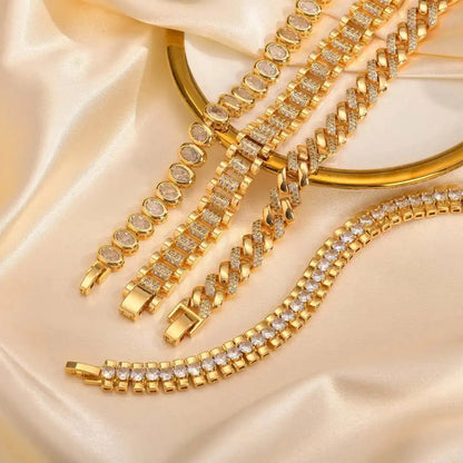 Guld chunky Cubic Zirconia justerbart armbåndssæt