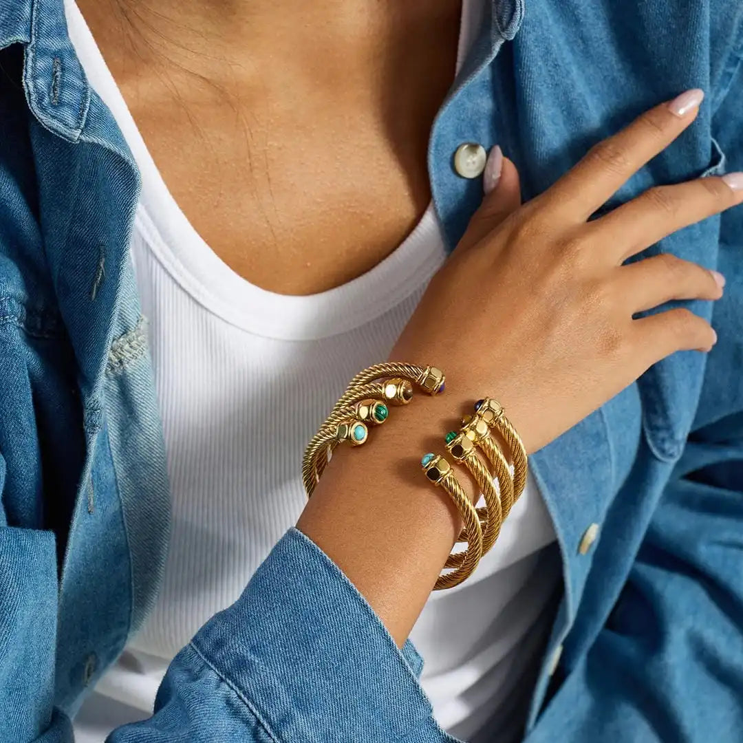 Vintage guld justerbart armbånd med sten