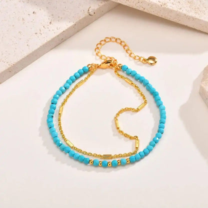 Tidløst guld dobbeltkæde turkis armbånd