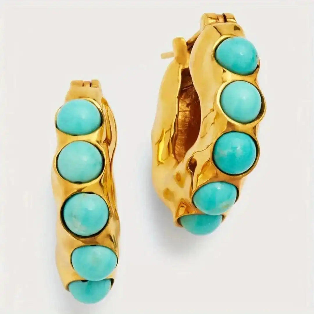 Large turquoise stone-sculpted hoops