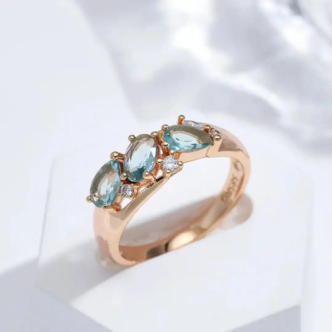 Vintage Rosaguld Ring med Blå Zircon