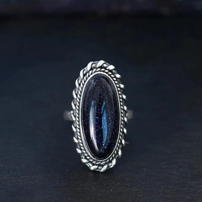 Vintage Sølv Blå Sandsten Ring