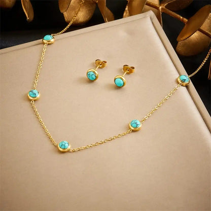 Bohemian Silver Turquoise Necklace, Earrings, and Bracelet Set