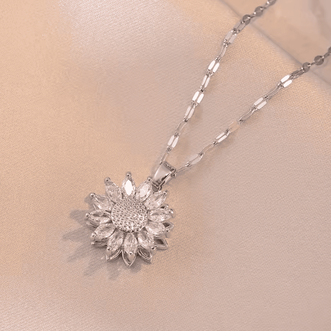 Trendy Silver Sunflower Zirconia Necklace and Earrings Set