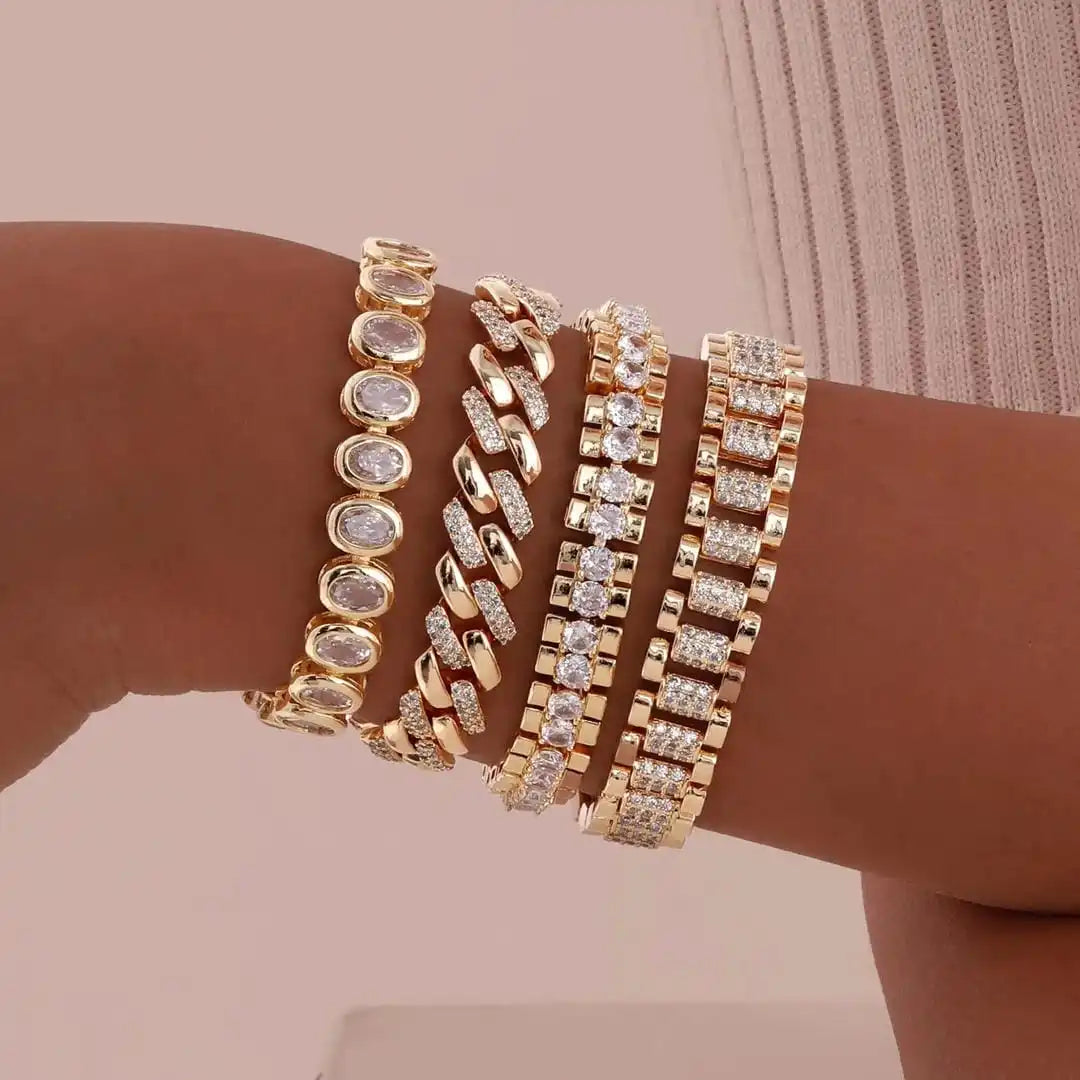 Guld chunky Cubic Zirconia justerbart armbåndssæt