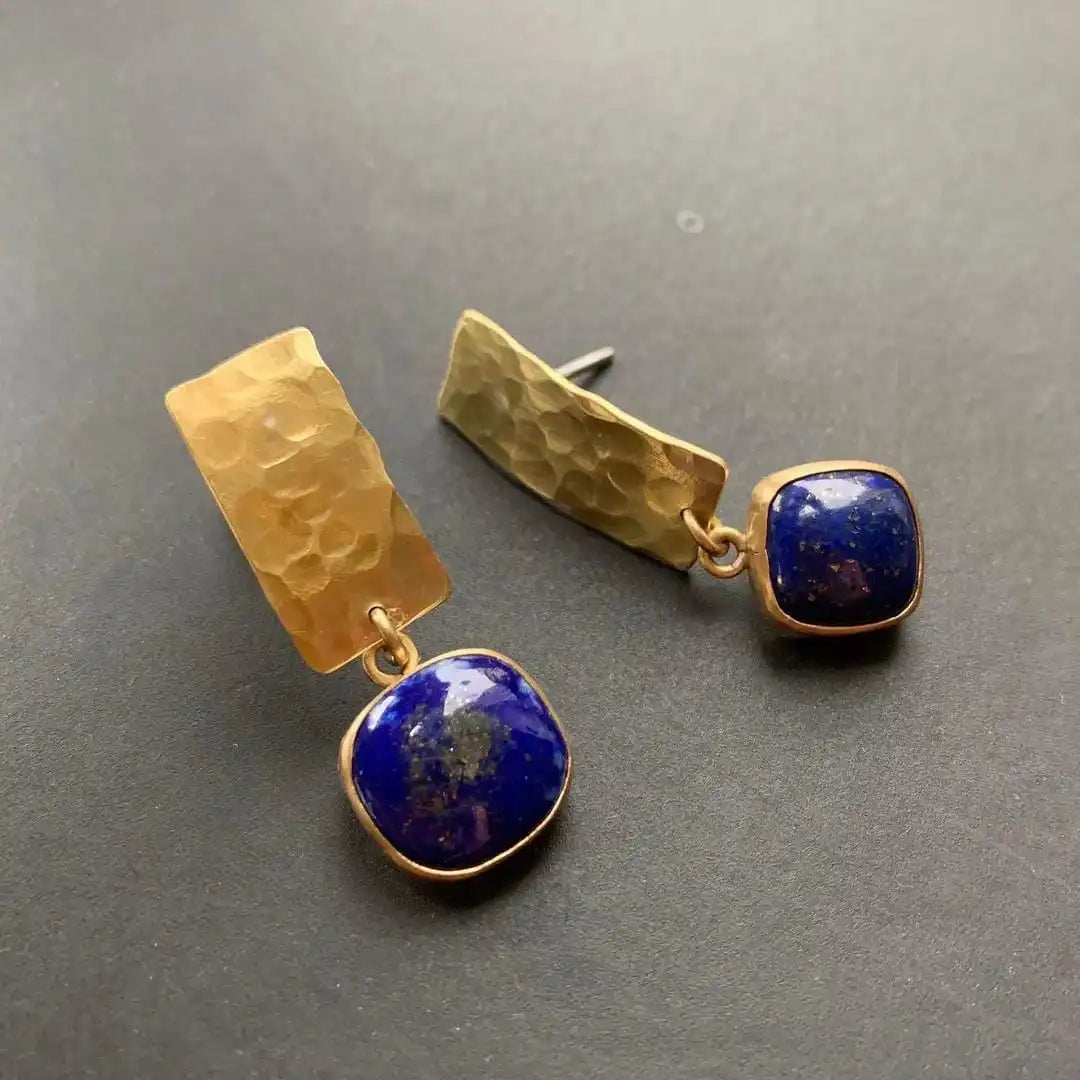 Boho Lapis Lazuli Square Drop Earrings