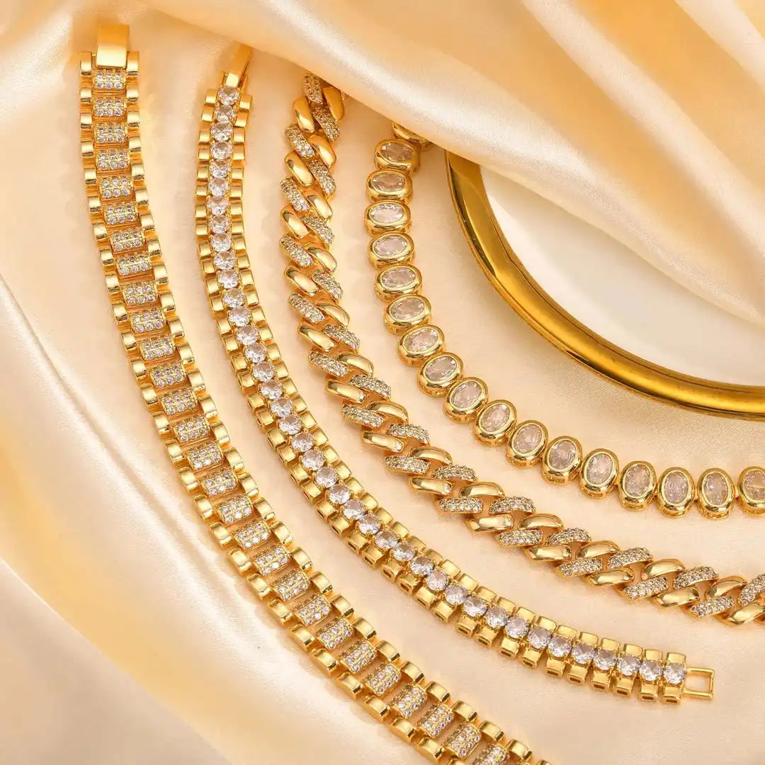 Guld chunky Cubic Zirconia justerbart armbåndssæt