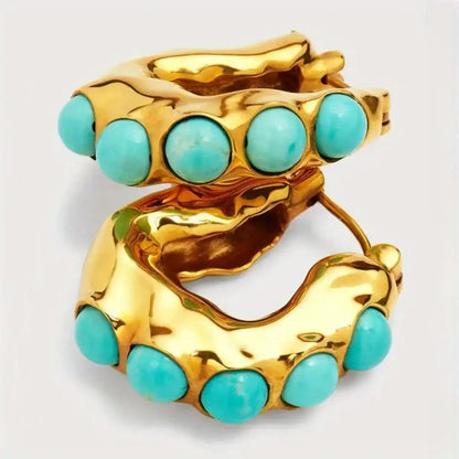 Large turquoise stone-sculpted hoops