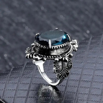 Vintage Silver Oval Blue Zircon Ring