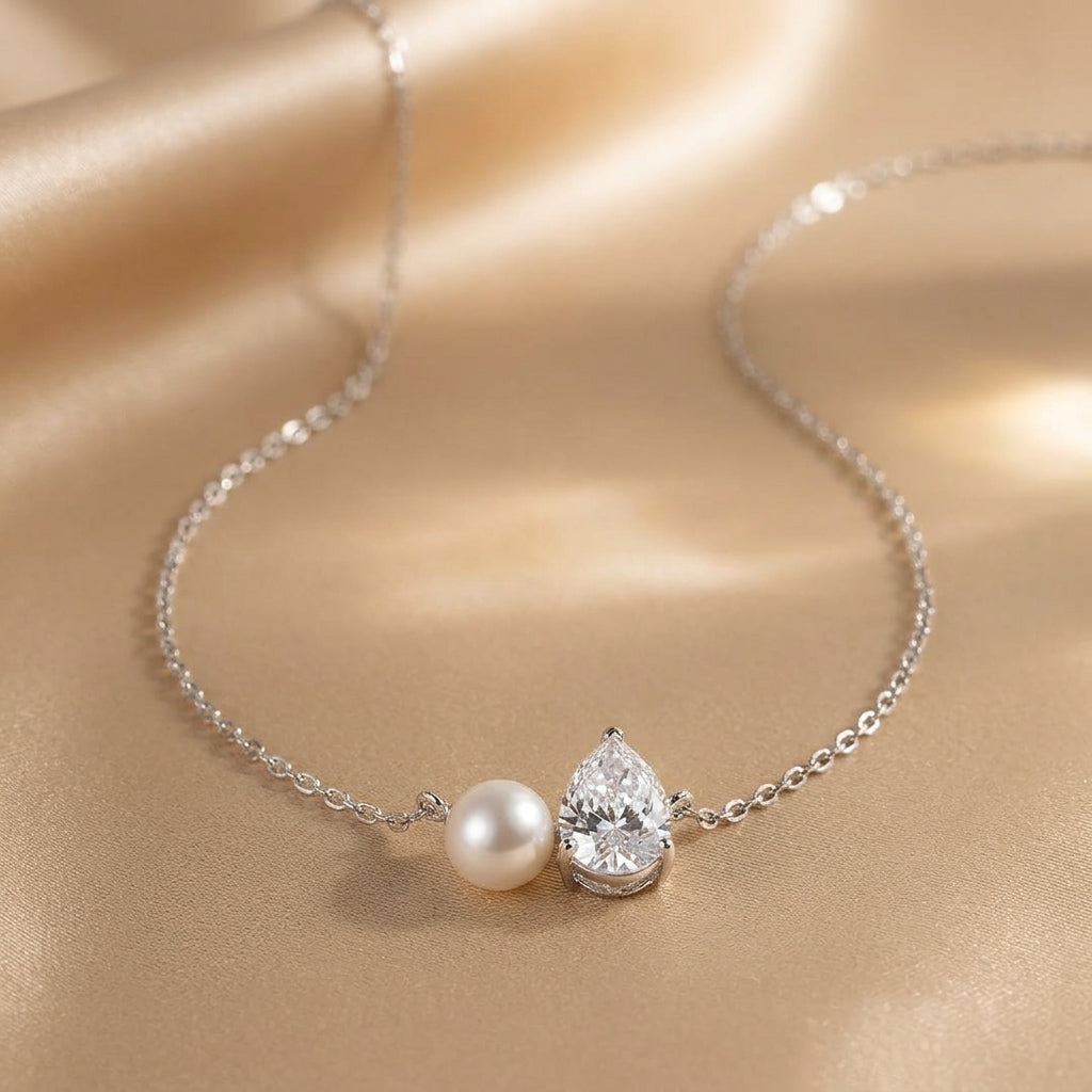 Pearl Teardrop Duo Charm Halskæde