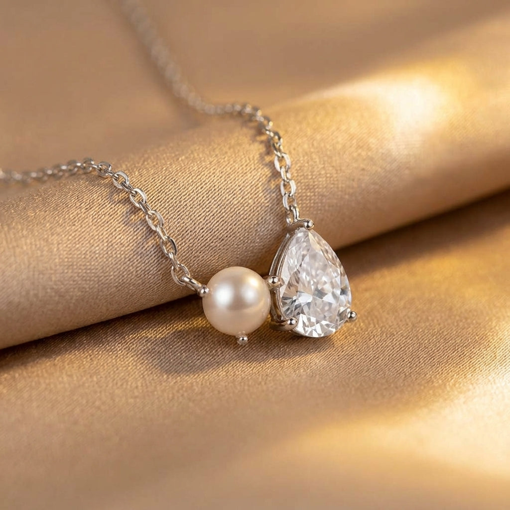 Pearl Teardrop Duo Charm Halskæde