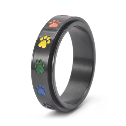 Spinning Stress-Reducing Potring - Stainless Steel with Rainbow Paws