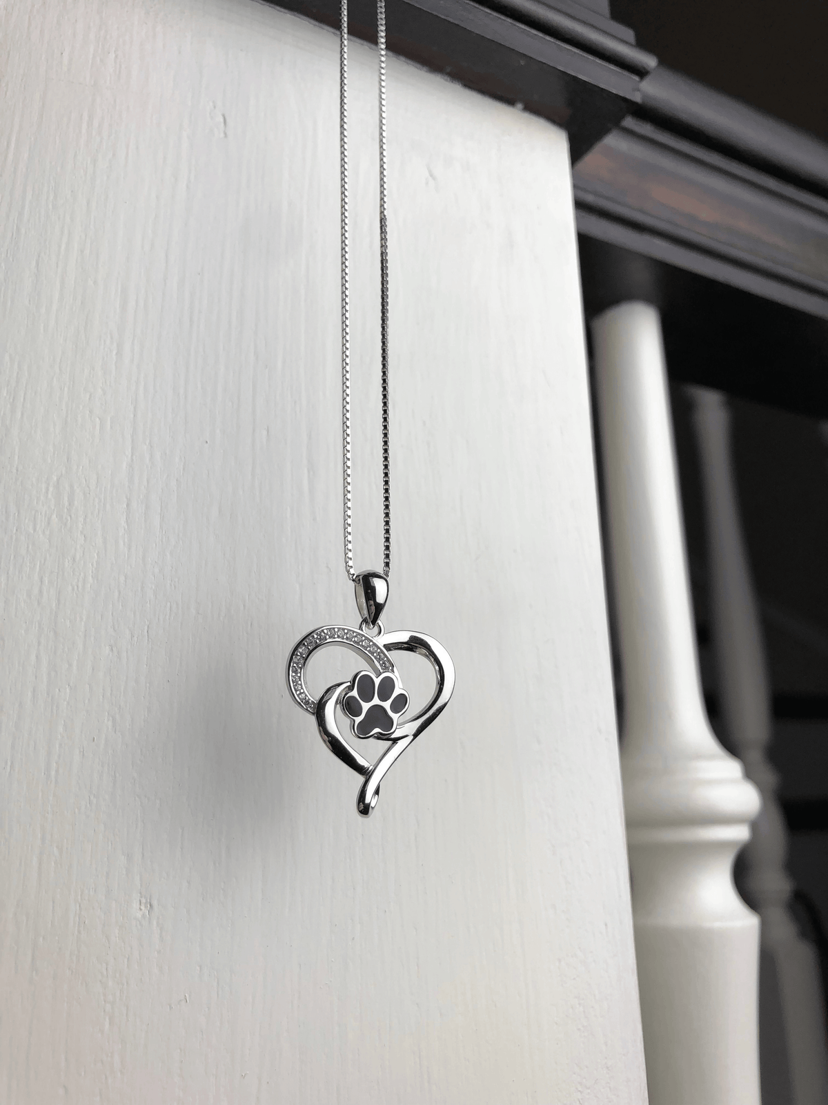 Stainless steel infinity necklace with heart and paw