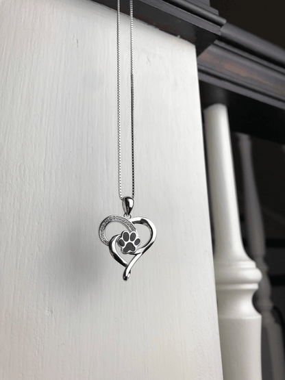 Stainless steel infinity necklace with heart and paw