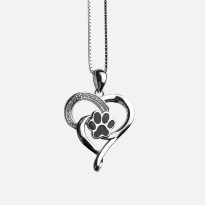 Stainless steel infinity necklace with heart and paw