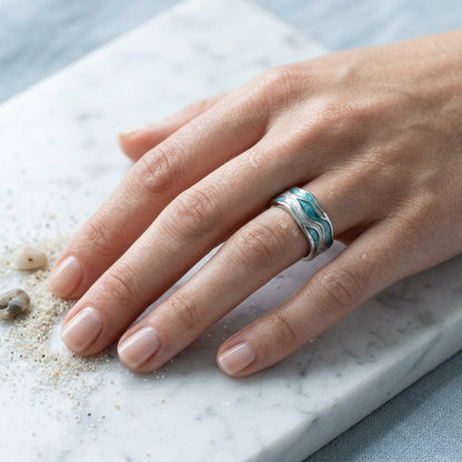 Turkis Seasilver Bølge Ring