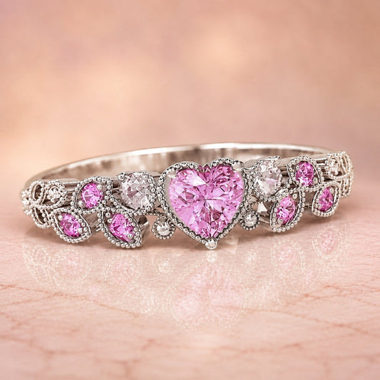 Hjerteslebet Ring med Rosa Sten