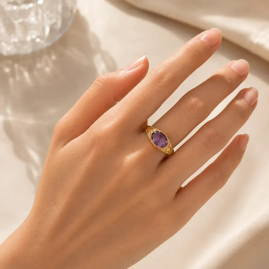 Vintage Guldring med Ametystkrystal