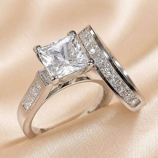 White gold ring set with a square zirconia