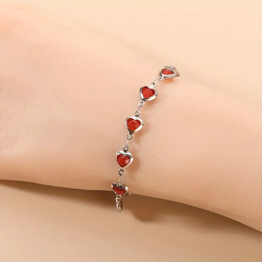 Sølv Ruby Hjerte Kæde Armbånd