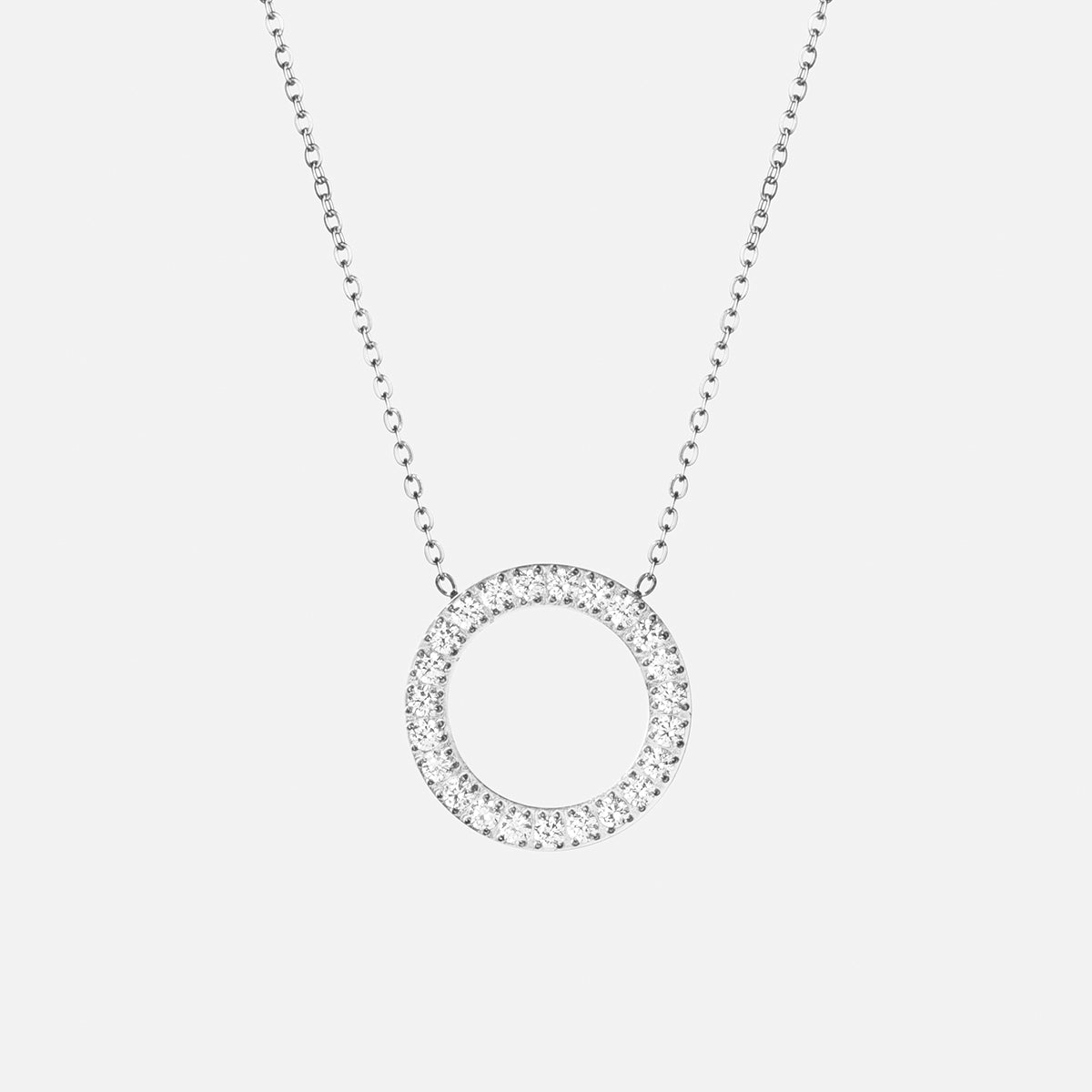 Circle Zirkon Halskæde Sølvfarvet 20mm