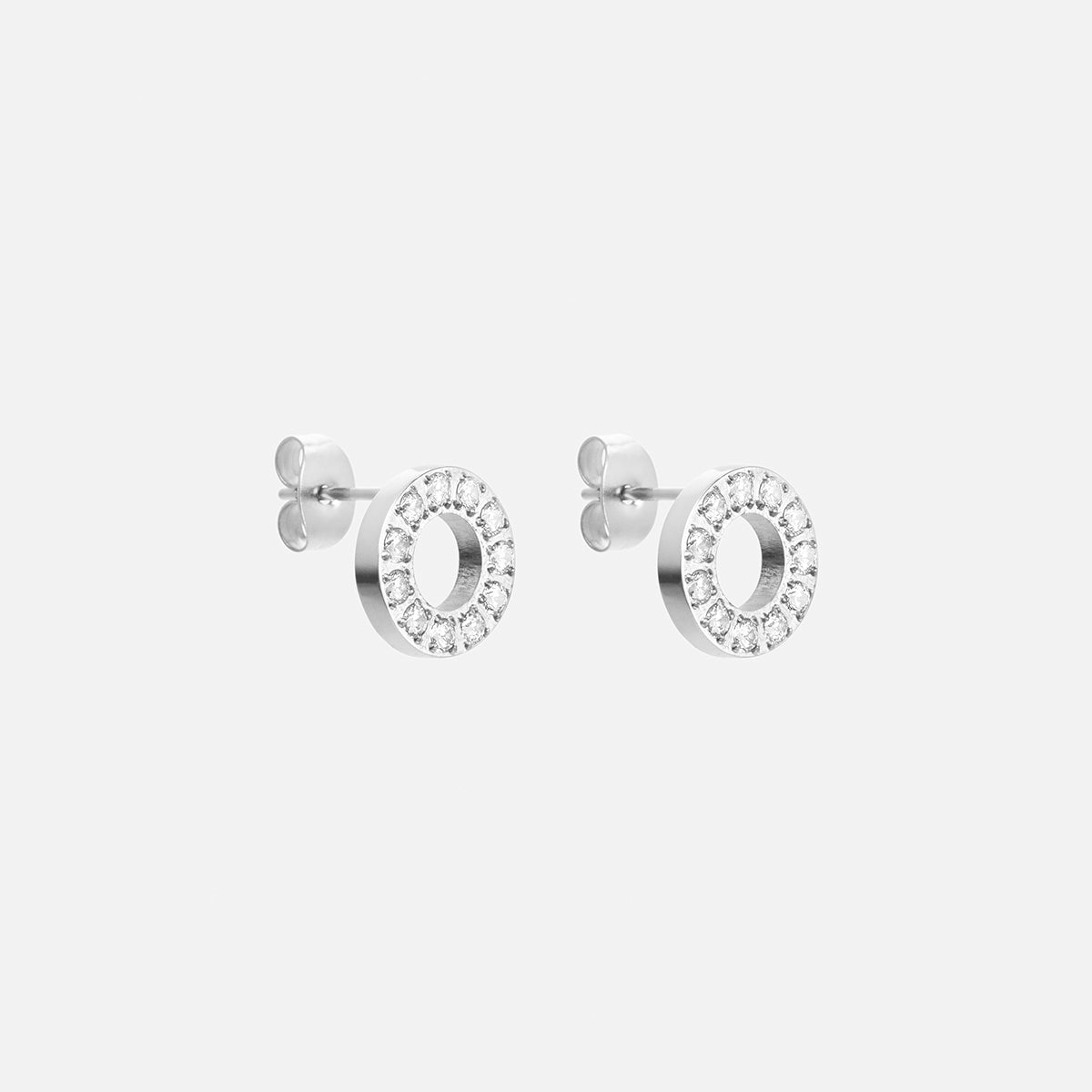Circle Zirkon Øreringe Sølvfarvet 10mm