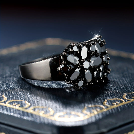 Funklende sort zirkonia ring