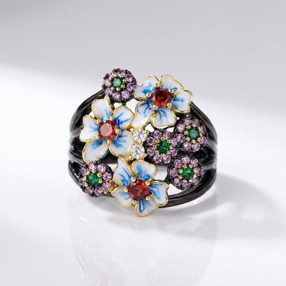 FARVERIG ENAJL BLOMSTER HAVE RING