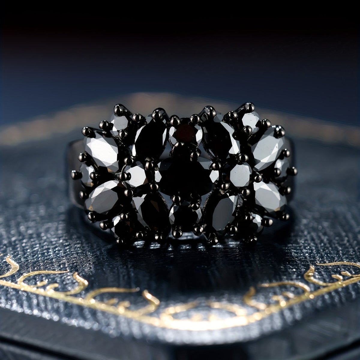 Sparkling black zirconia ring