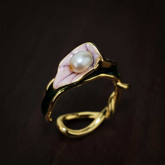 Pearl Petal Twist Åben Justerbar Ring