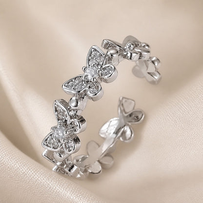 Hvidguld Sommerfugle Ring med Rhinestones