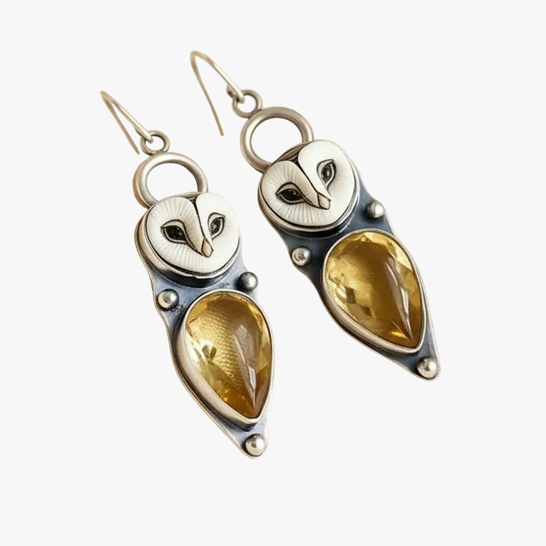"Wisdom and Wonder" Barn Owl Earrings - Silver Statement Drops
