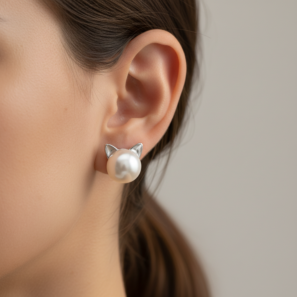 Pearl Cat Earrings "Purrfectly Elegant" - Sterling Silver