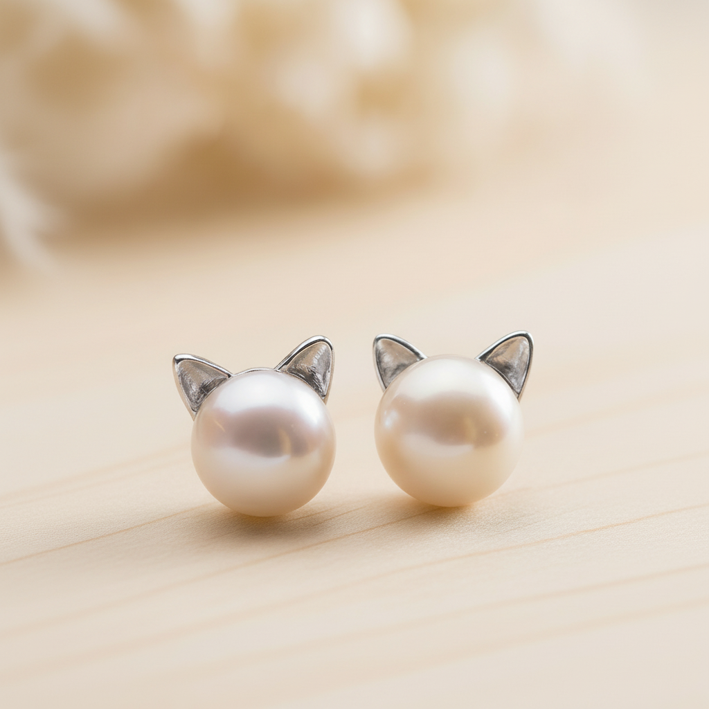 Pearl Cat Earrings "Purrfectly Elegant" - Sterling Silver