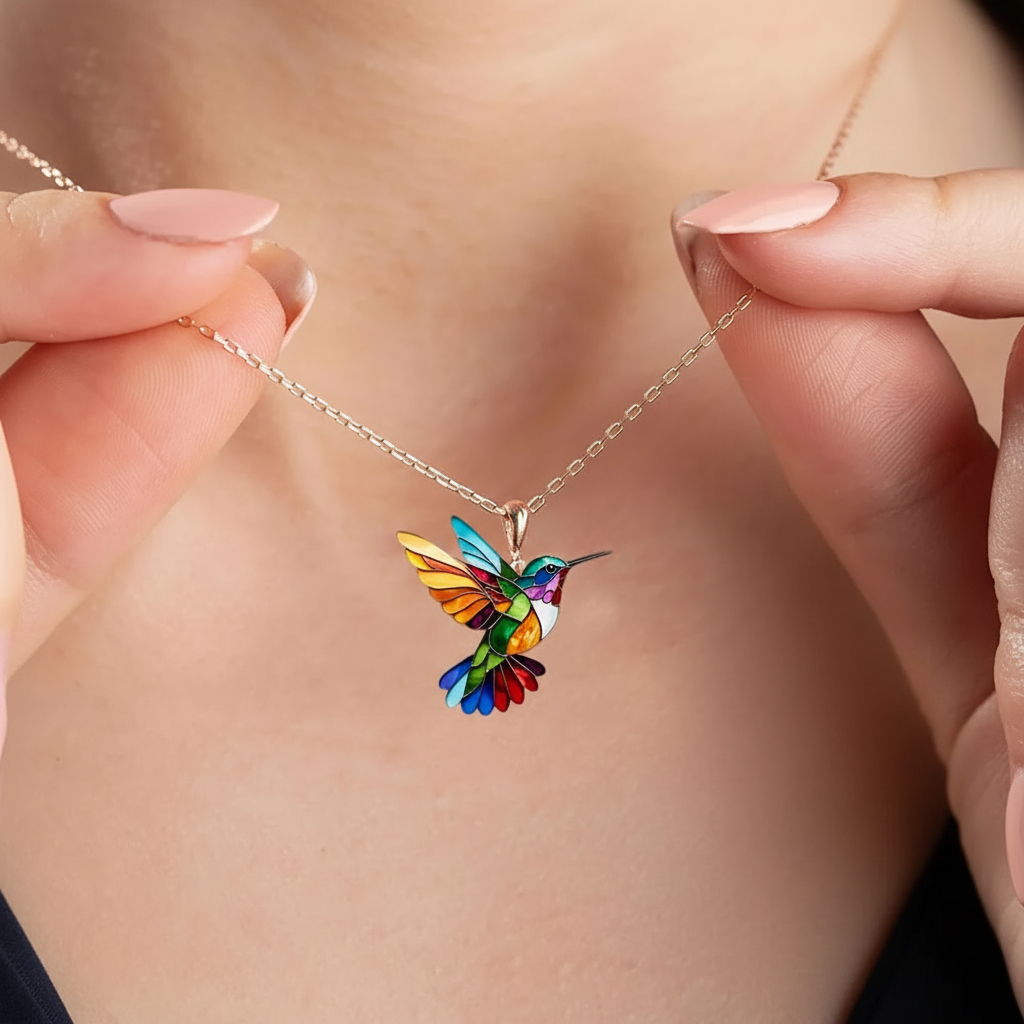 Rainbow Hummingbird Necklace - "Joy Takes Flight" statement pendant