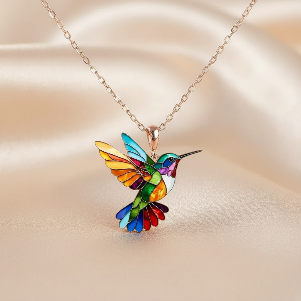 Rainbow Hummingbird Necklace - "Joy Takes Flight" statement pendant