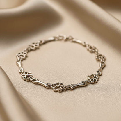 Limited edition pure silver bracelet with dog paws and bones