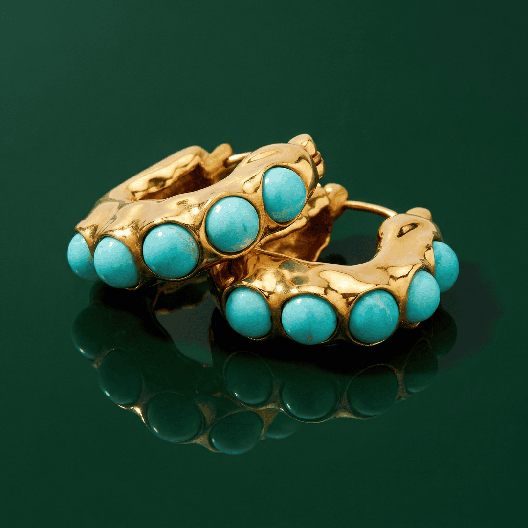 Large turquoise stone-sculpted hoops