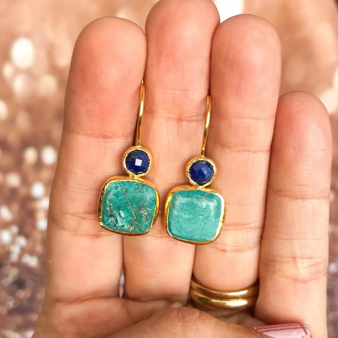 Vintage Green Gold-Colored Glass Earrings