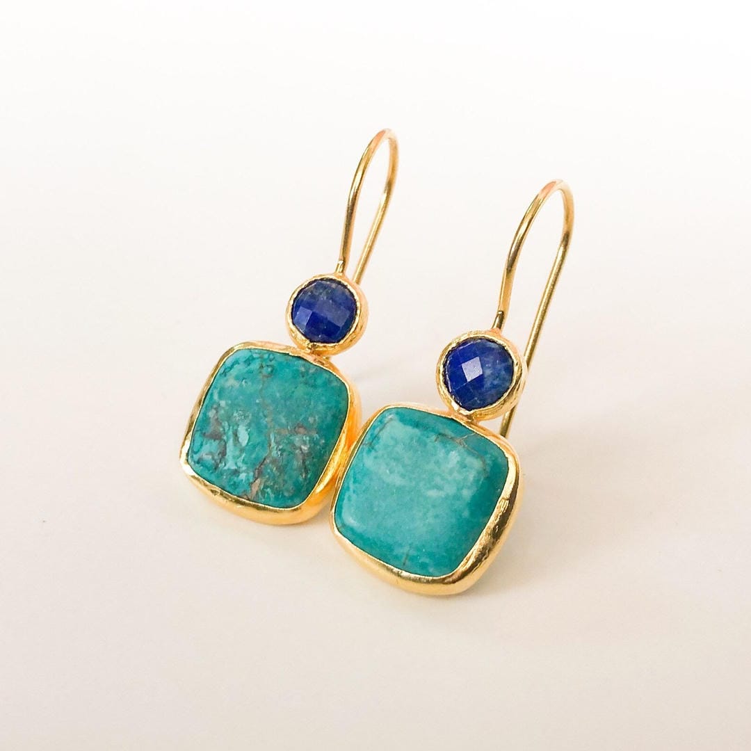Vintage Green Gold-Colored Glass Earrings