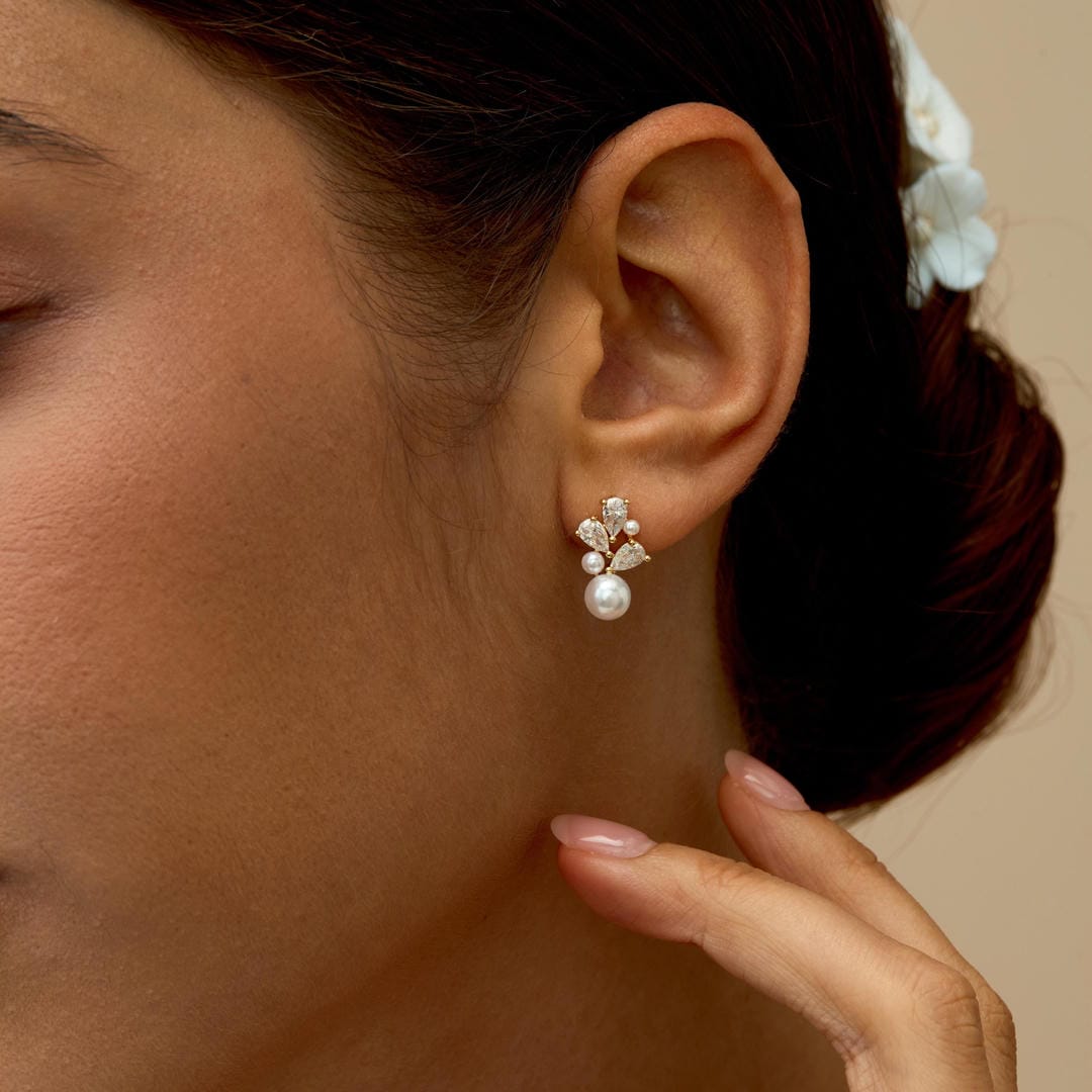 Freshwater Pearl Flower Cluster Stud Earrings