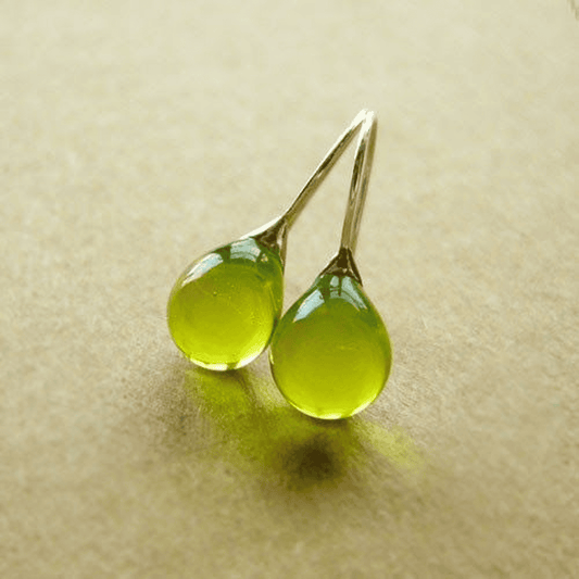Vintage olive-colored teardrop crystal earrings