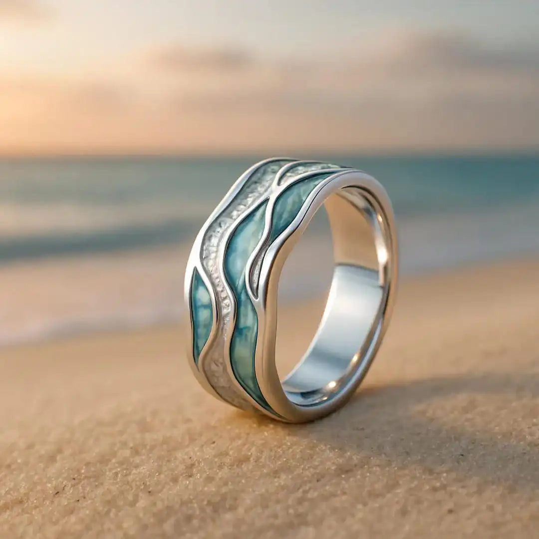 Turkis Seasilver Bølge Ring
