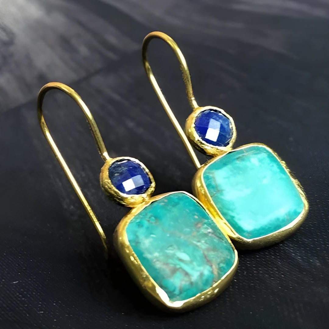 Vintage Green Gold-Colored Glass Earrings
