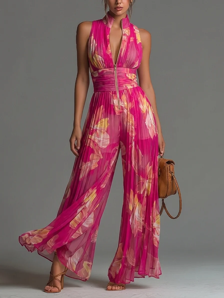 ZSÓFIA JUMPSUIT – PLISSERET CHIFFON MED BLOMSTER