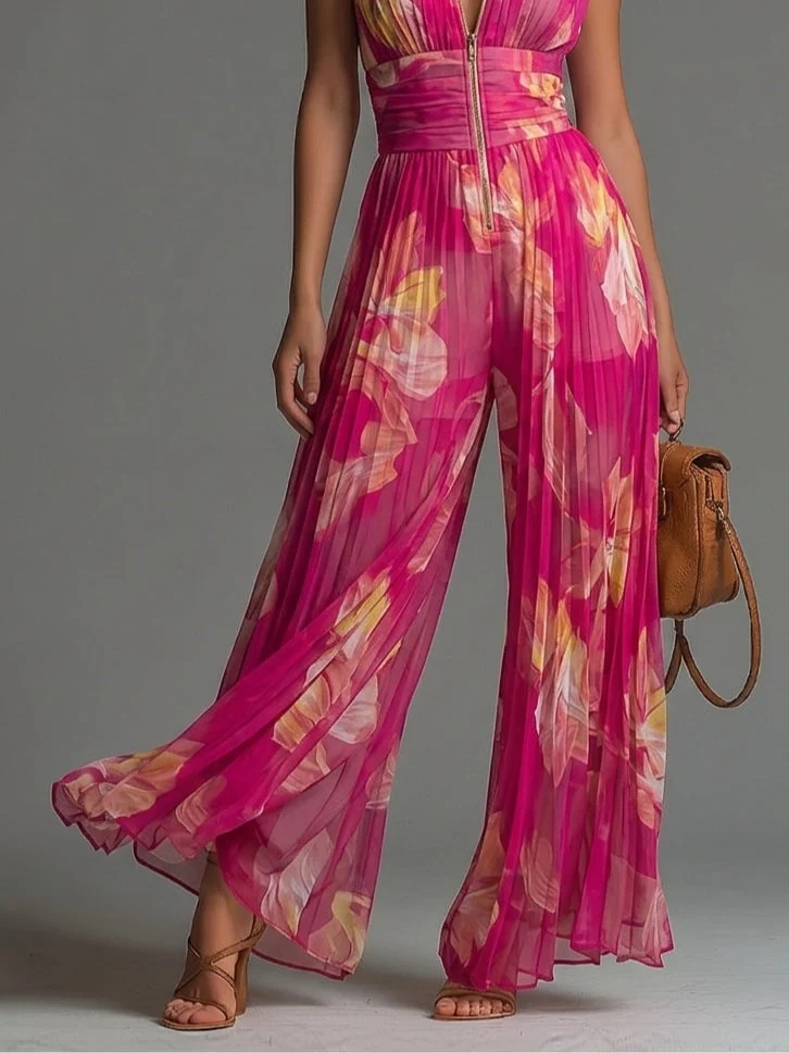 ZSÓFIA JUMPSUIT – PLISSERET CHIFFON MED BLOMSTER